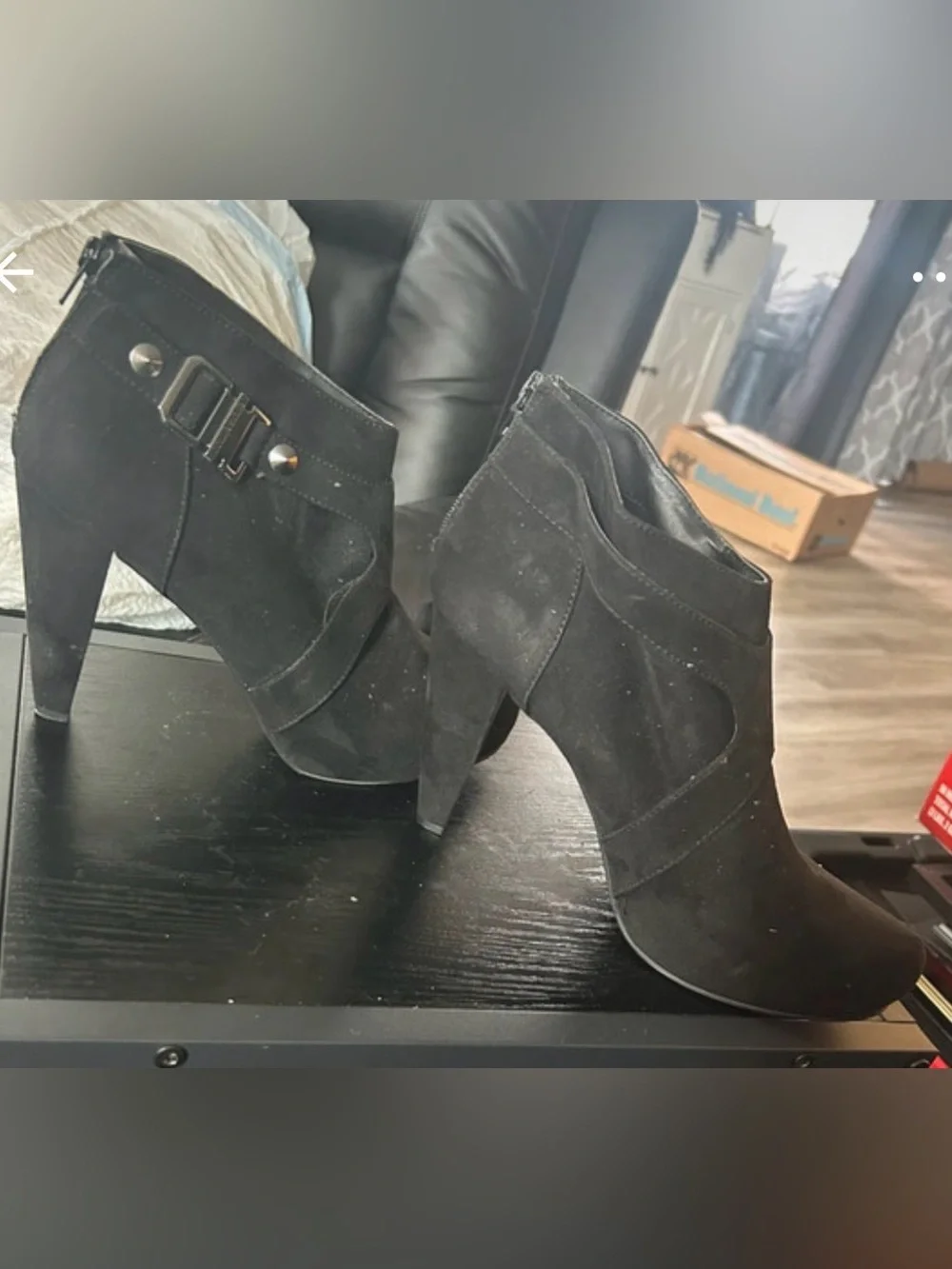 Women’s Black Suede Ankle Boots with Buckle Detail